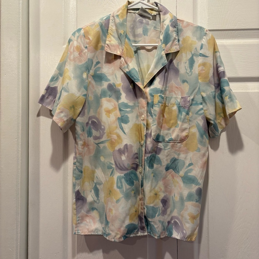 Vintage Russ Petites Floral Short Sleeve Button Up Top - Size 10